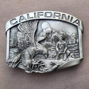 Vintage California Eagle‎ and Prospector Pewter Belt Buckle Gold Rush Western